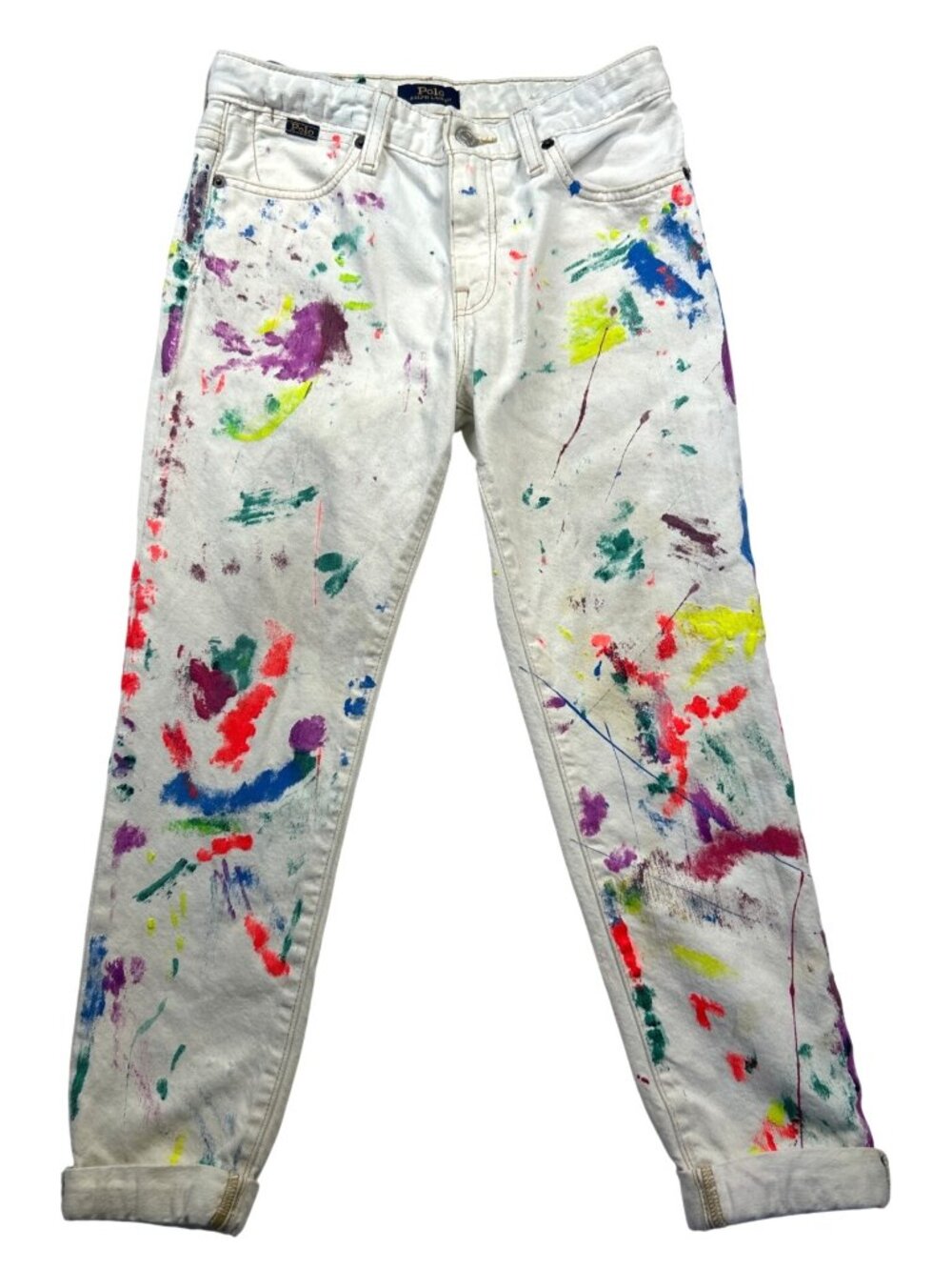 Polo Ralph Lauren Astor Slim Boyfriend Jeans Kid's12 White Paint Splatter Denim